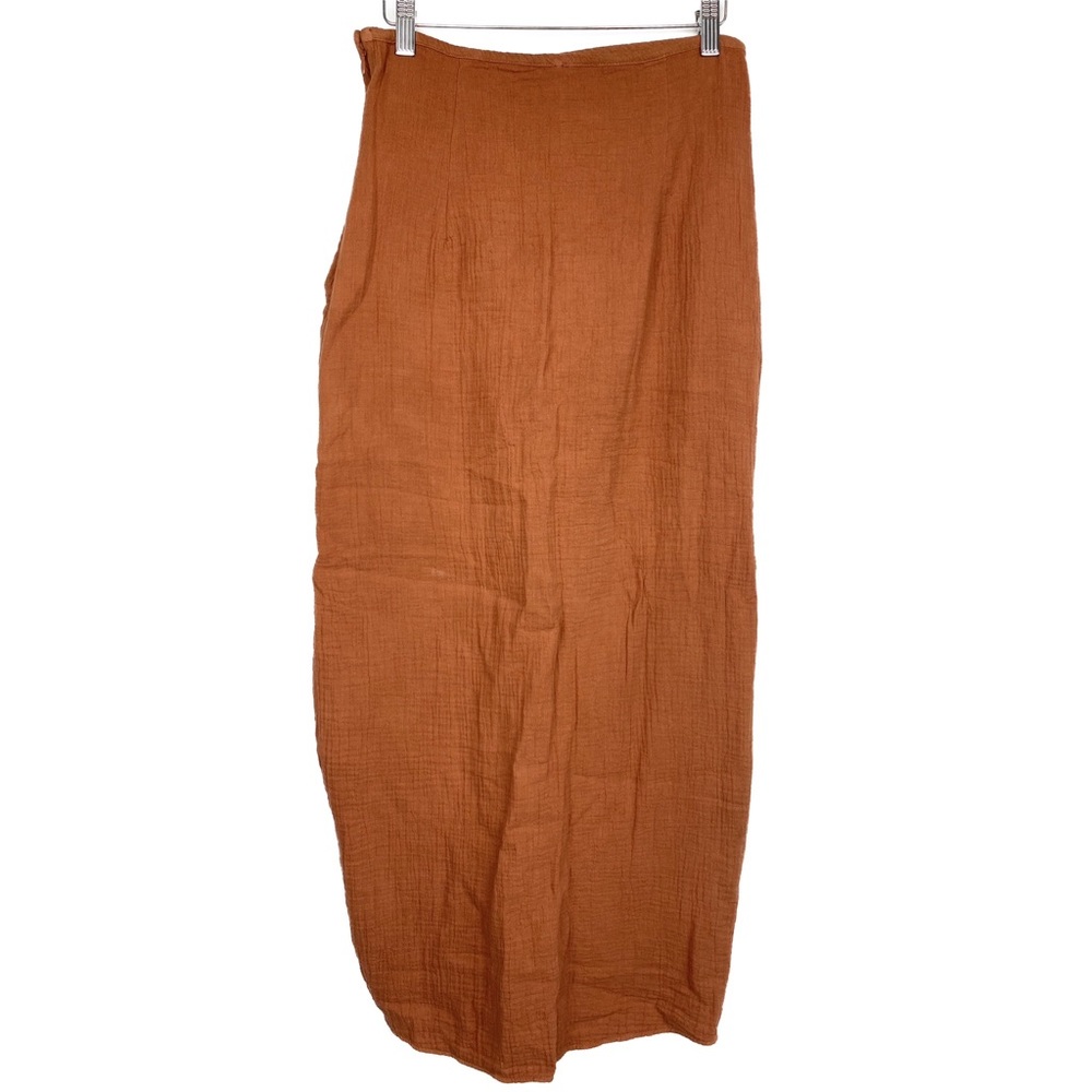 Free People Cotton Gauze Midi Skirt 6‎ Orange Natural Cerine Ruched High Waist - Picture 7 of 10